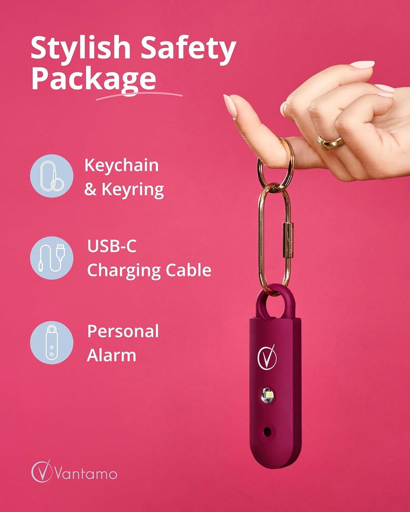Vantamo Personal Alarm for Self Defense with Low Battery Notice, Strobe Light & Extra Loud 130 dB Double Speakers Safety Keychain Set for Women, Rechargeable Panic Button for Womens Self Defense - Image 4